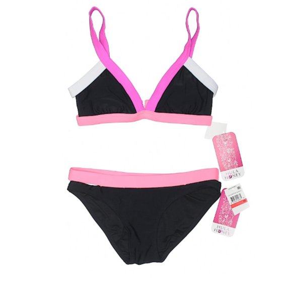 Hula Honey Black & Coral Contrast Triangle Bikini - Picture 2 of 4